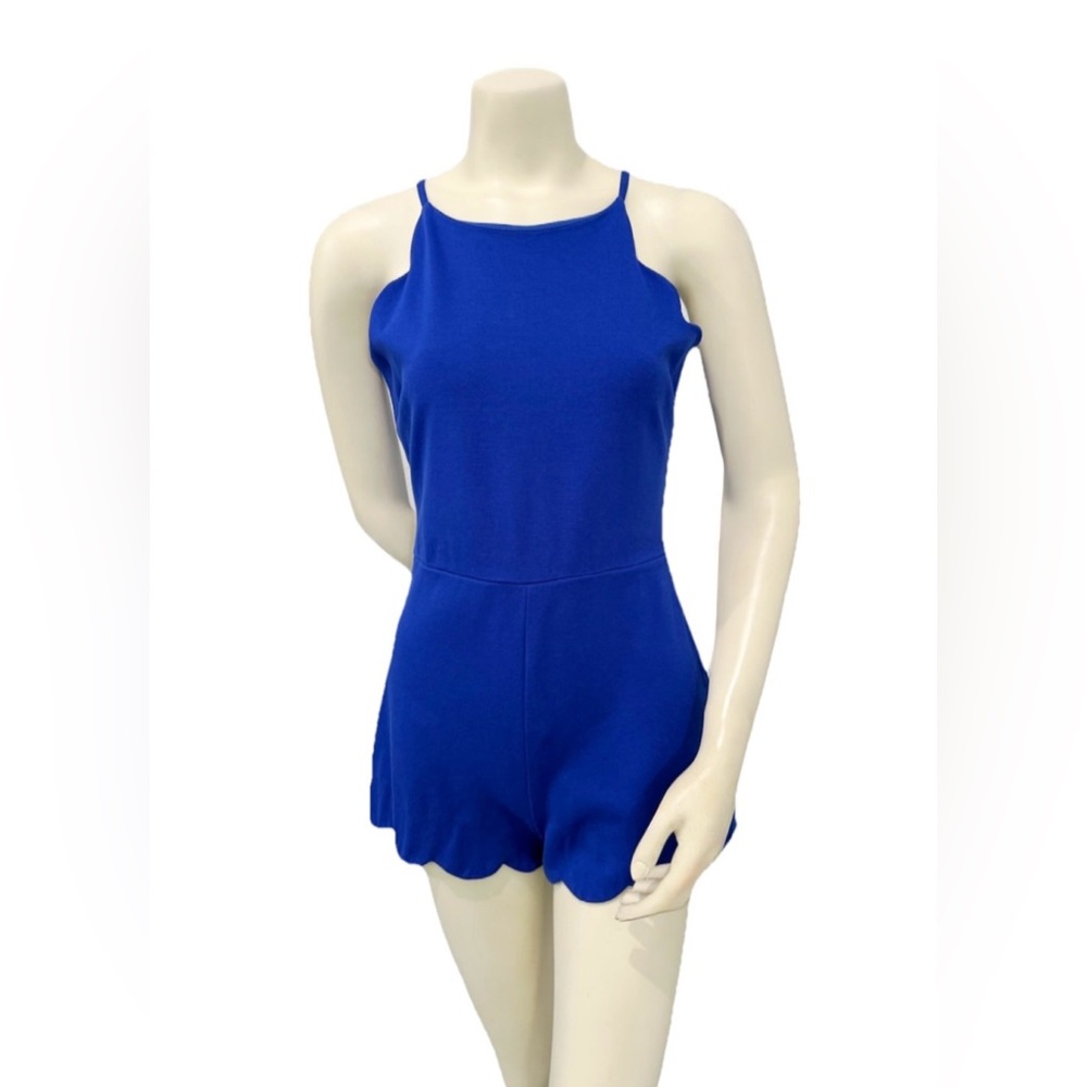 AQUA Blue Scallop Hem Romper Size Large Sleeveless Cocktail